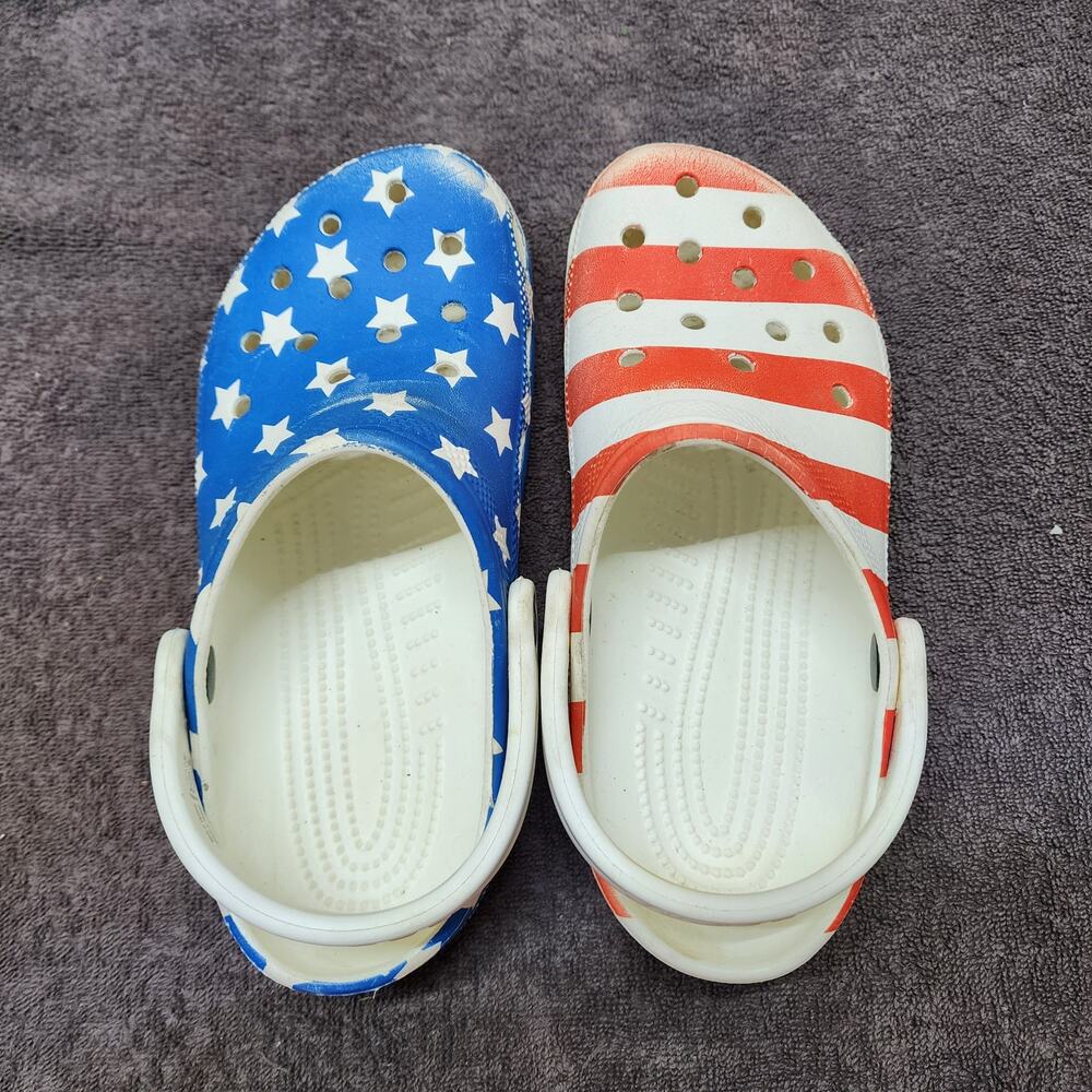 Patriotic crocs Red white blue shoes sandals size men 4 women 6 b54